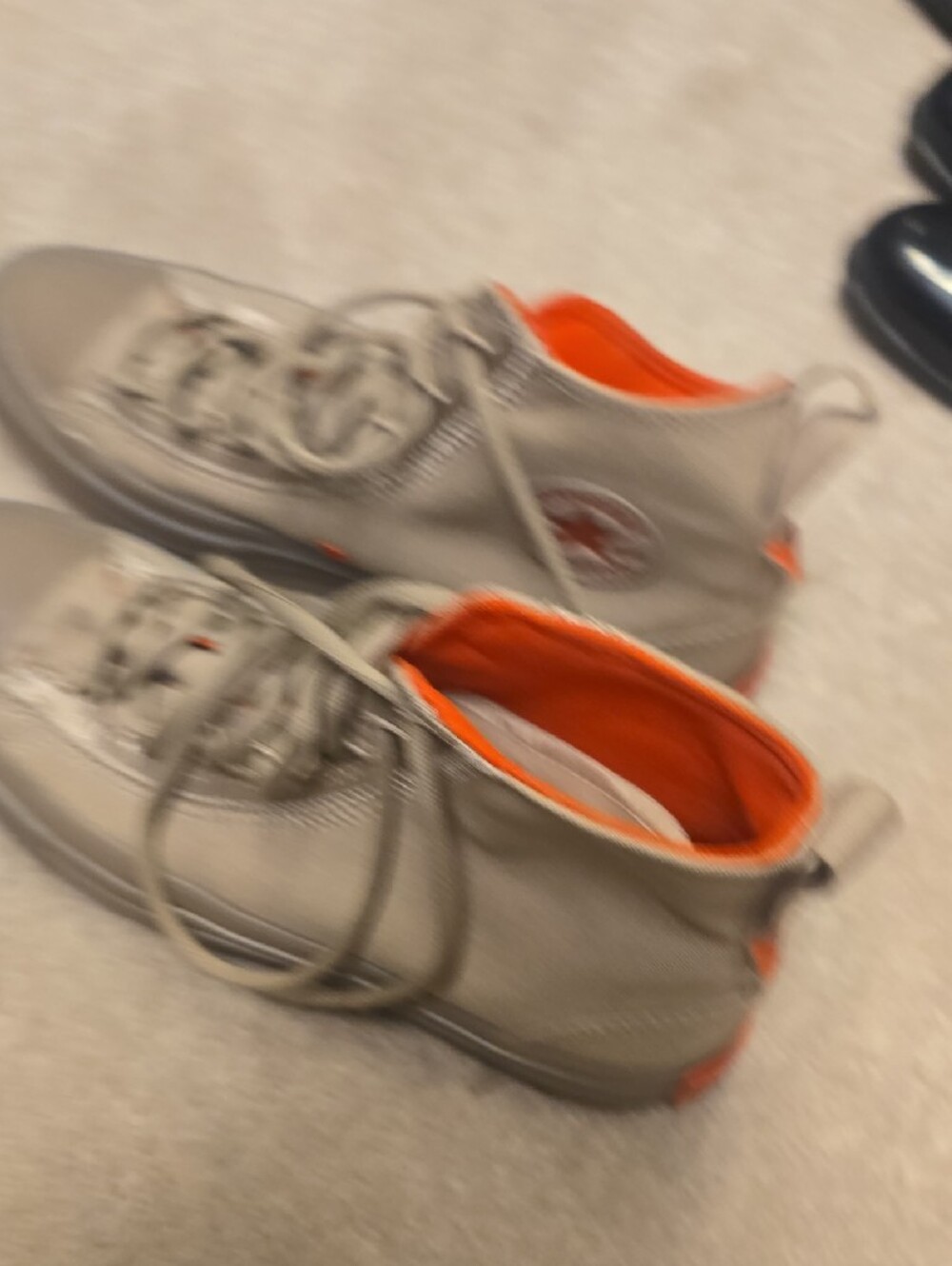 Unisex Neutral Tan/Taupe High-Top Converse Sneakers with Orange Lining - Picture 8 of 12
